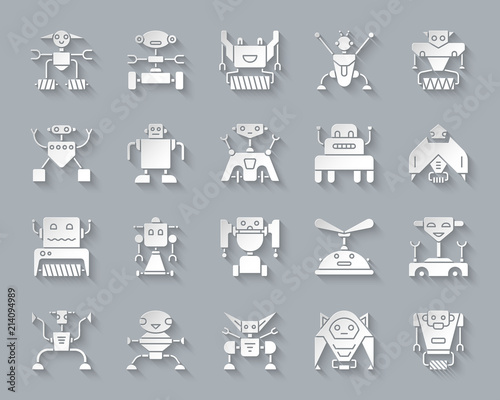 Robot simple paper cut icons vector set
