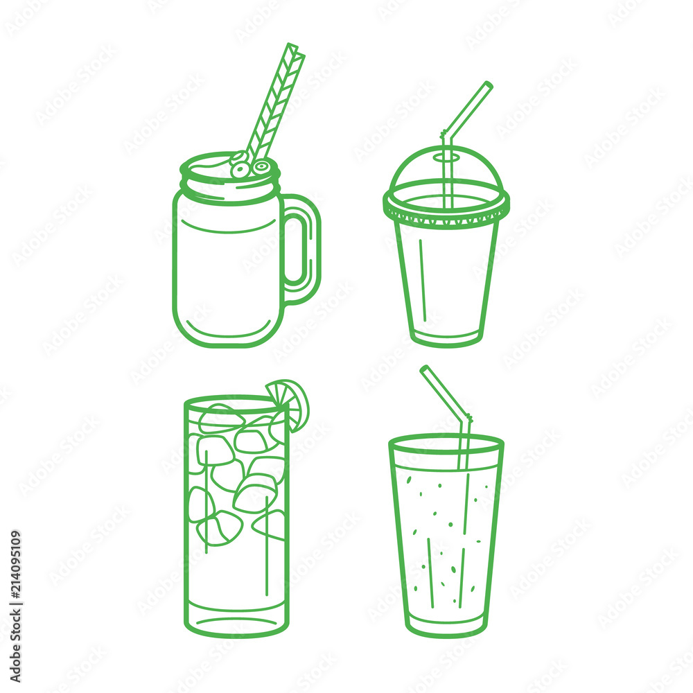 Soft drinks glasses and jars line art illustration. Soft drinks glasses and jars line art illustration.