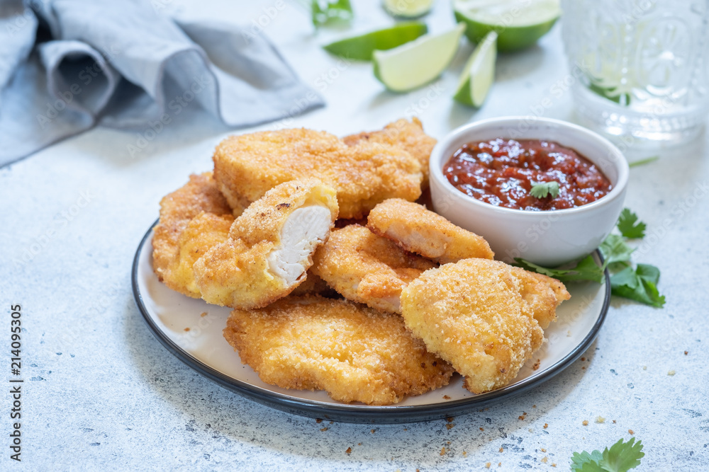 Fried crispy chicken nuggets with sauce Fried crispy chicken nuggets with sauce