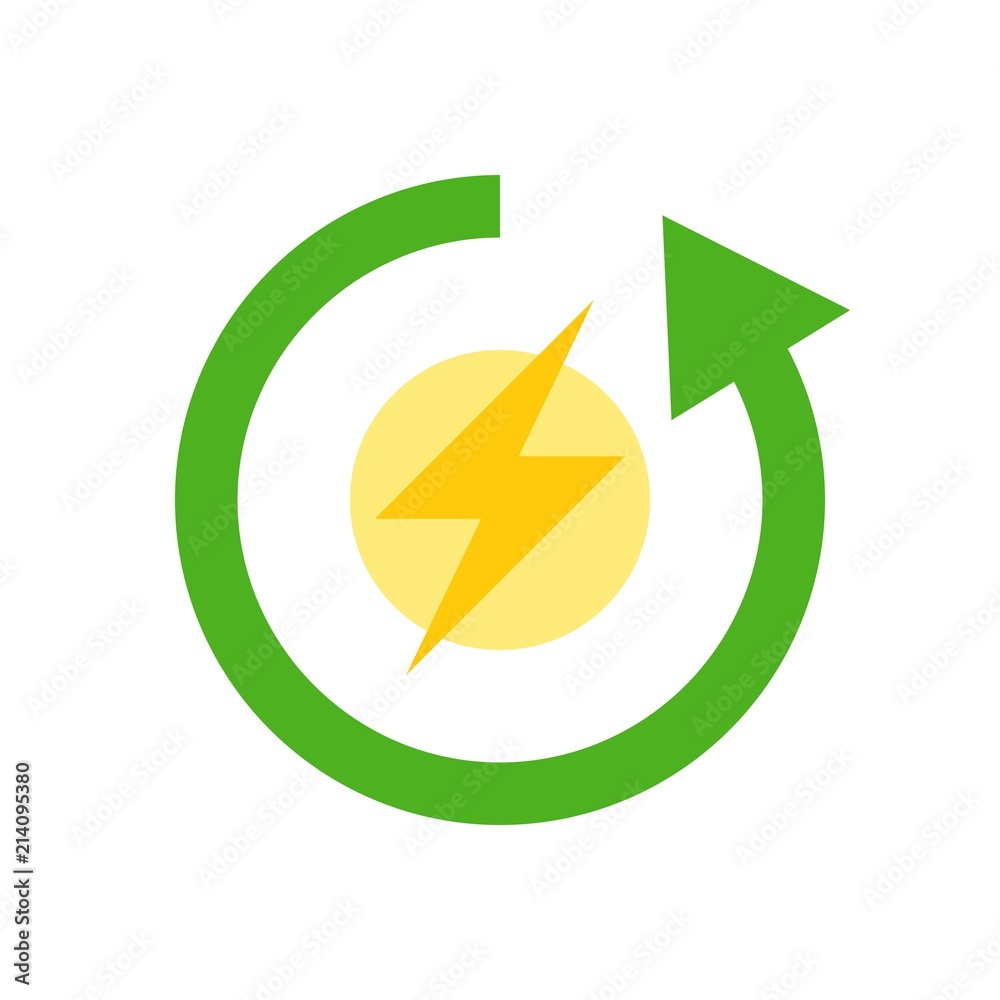 Flash and circle arrow, Clean Energy Flat icon Flash and circle arrow, Clean Energy Flat icon