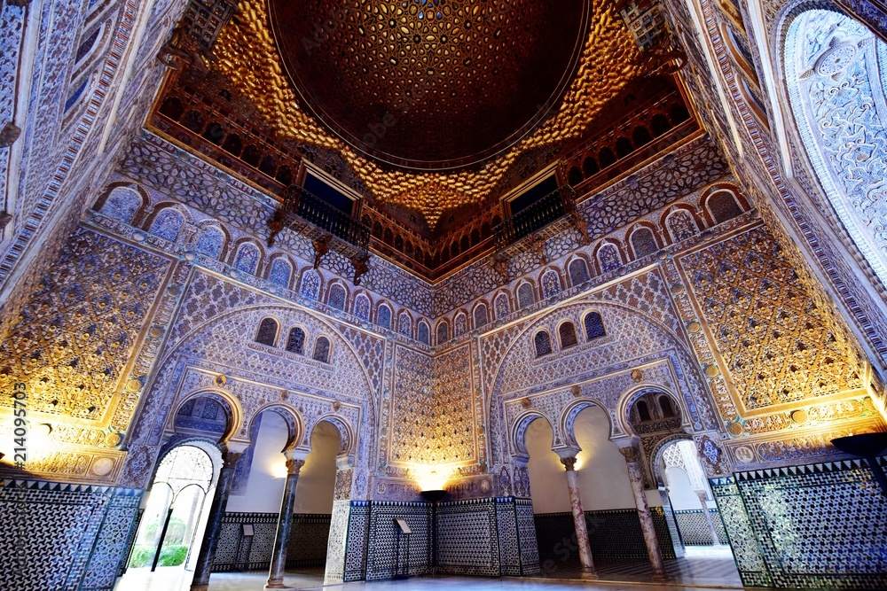 Hall of Ambassadors (Dome of Salon de Embajadores) in the Royal Alcazar of  Seville, Andalusia, Spain. Stock Photo
