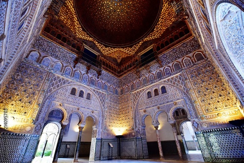 Hall of Ambassadors (Dome of Salon de Embajadores) in the Royal Alcazar of Seville, Andalusia, Spain.