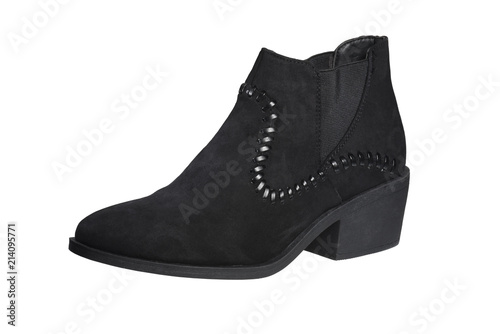 Black female suede boots on a white background