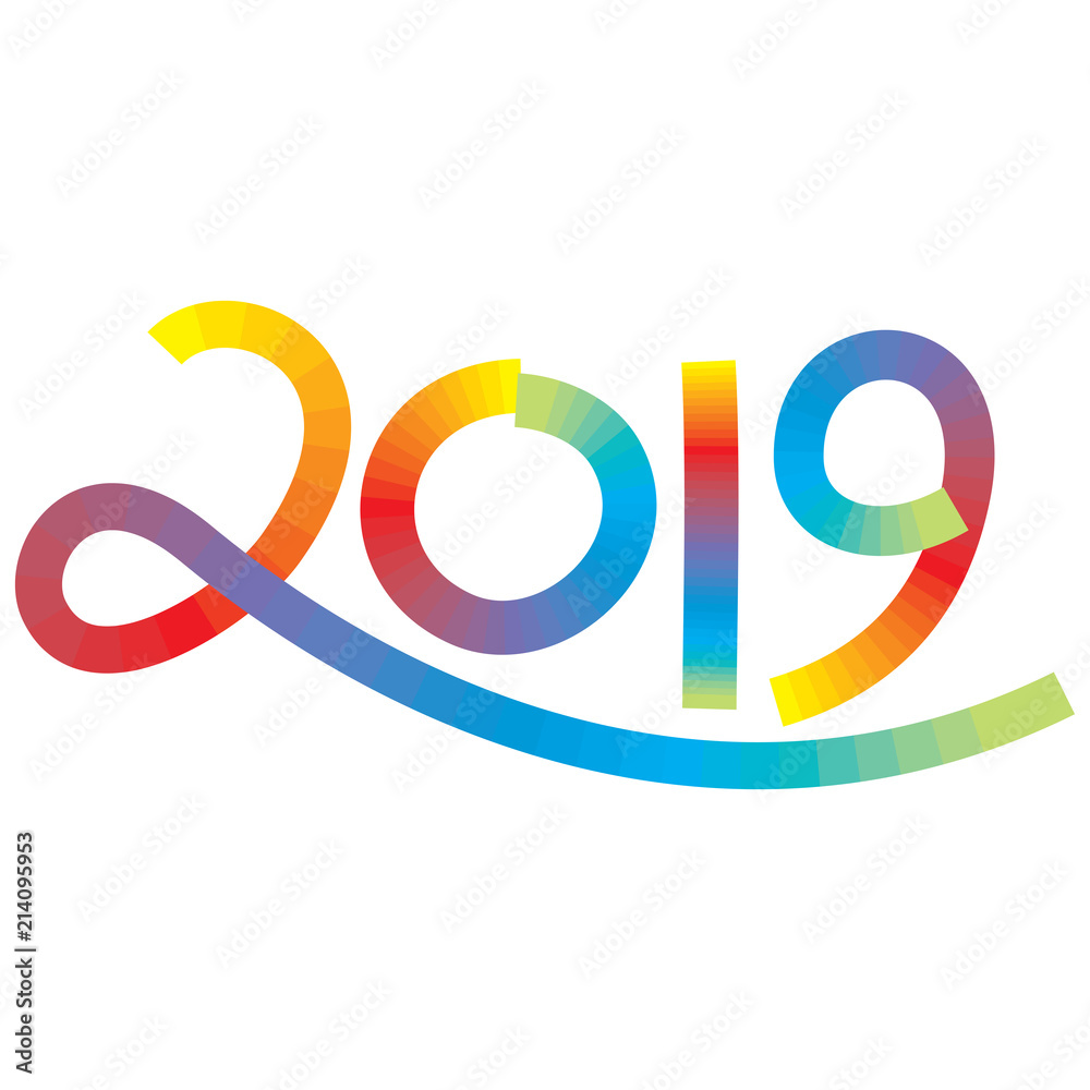 Numerals twenty nineteen in multi color stroke effect for the new year 2019 on an isolated white background Numerals twenty nineteen in multi color stroke effect for the new year 2019 on an isolated white background