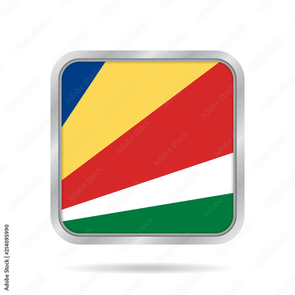 Flag of Seychelles. Metallic gray square button. Flag of Seychelles. Metallic gray square button.