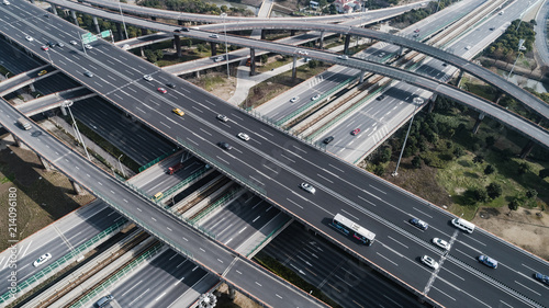 Aerial view of railway, highway and overpass on Middle Huaxia road, Shanghai © Bob