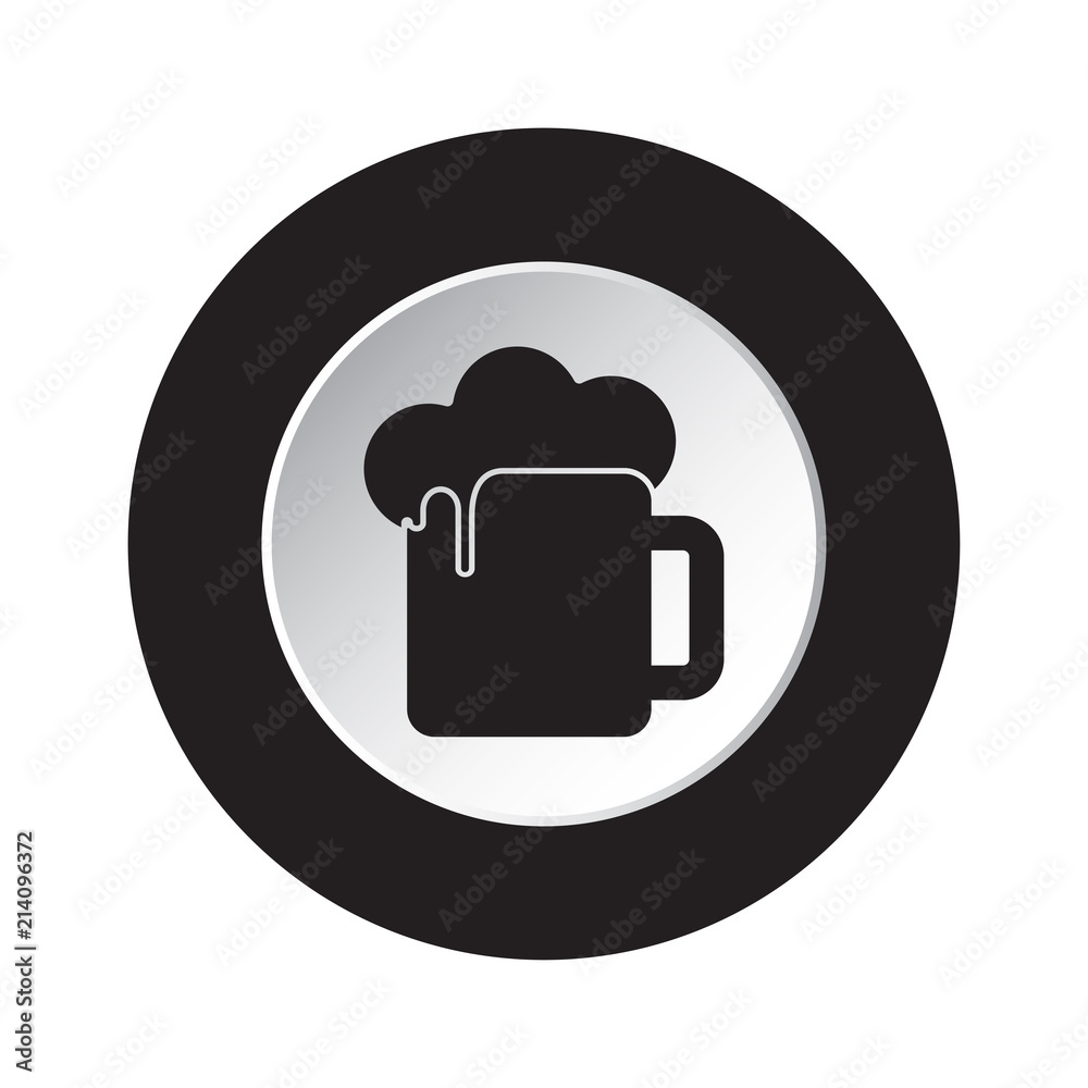 round black and white button - beer with foam icon round black and white button - beer with foam icon