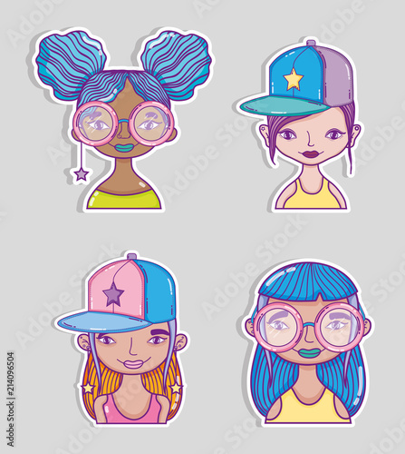 Set of millenial womens cartoons