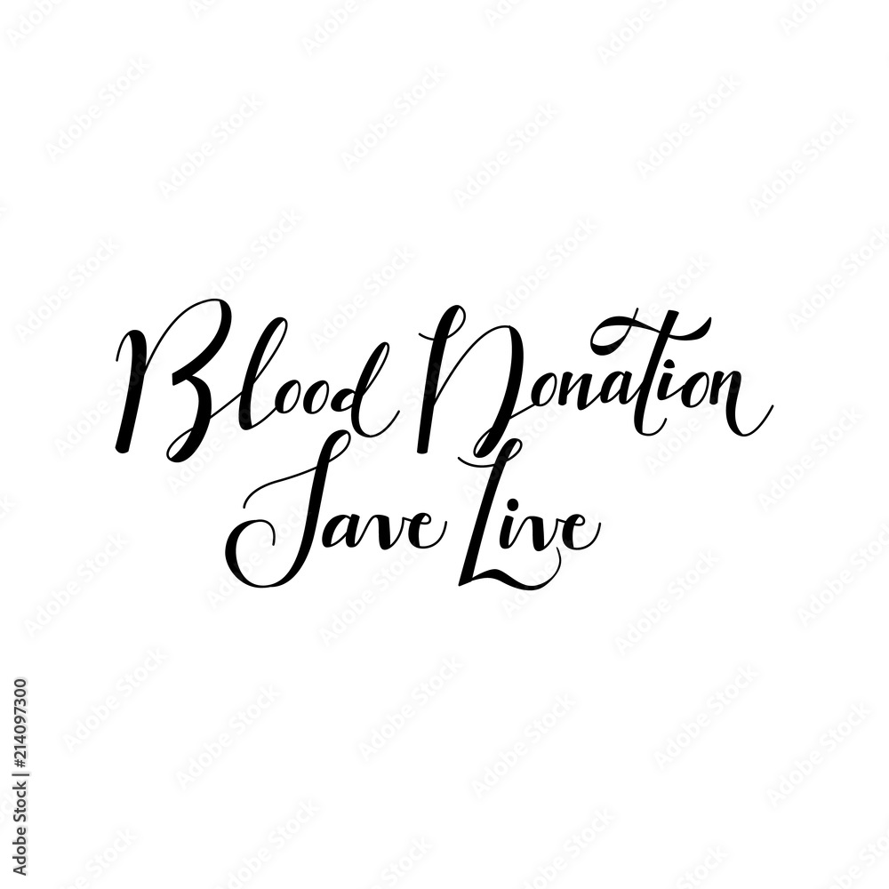Blood donation handwritten lettering - world donor day isolated on white background. Hand drawn calligraphy sign for giving blood charity, vector illustration.