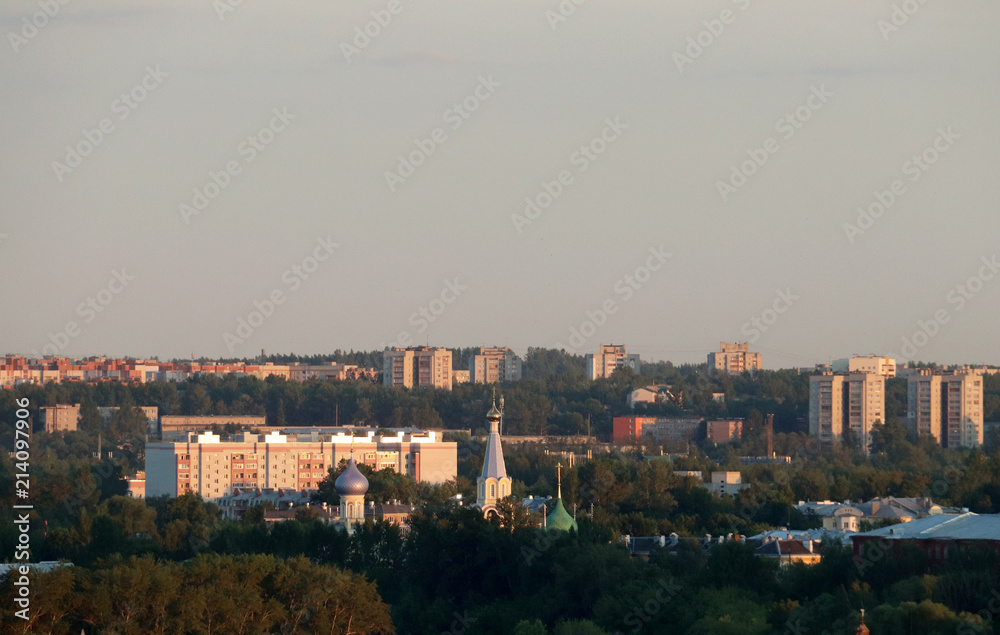 Yaroslavl. View of the city and the Peter and Paul Park in the light of the setting sun