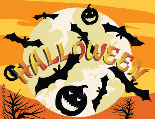 Illustrations for Halloween , The big house has bats flying around.