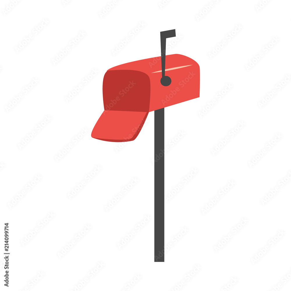 Red mailbox icon. Postage delivery symbol. Street mail letters, envelopes and correspondence and newsletter inbox. Vector flat isolated illustration.