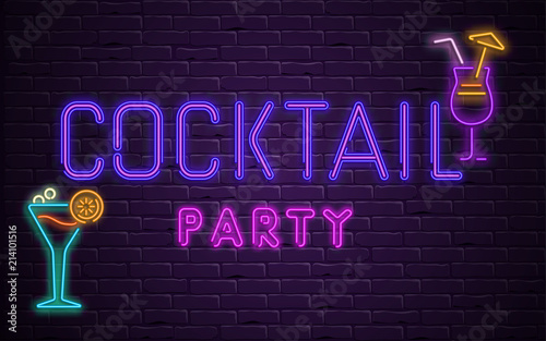 Purple cocktail party background with colorful neon decoration.