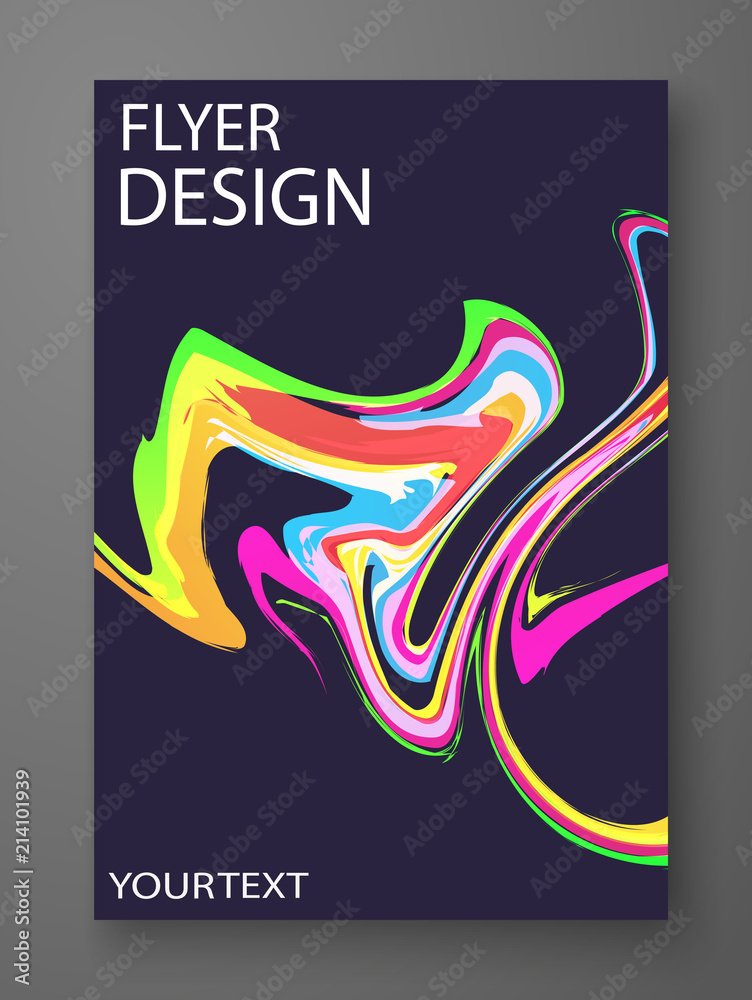 Obraz Vector business flyer template or corporate banner design with colorful waves on a dark background. Can be used for magazine cover, education, presentation, report. Eps 10