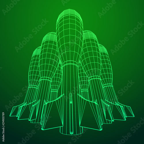 Missile, nuclear bomb or mortar mine Wireframe low poly mesh vector illustration