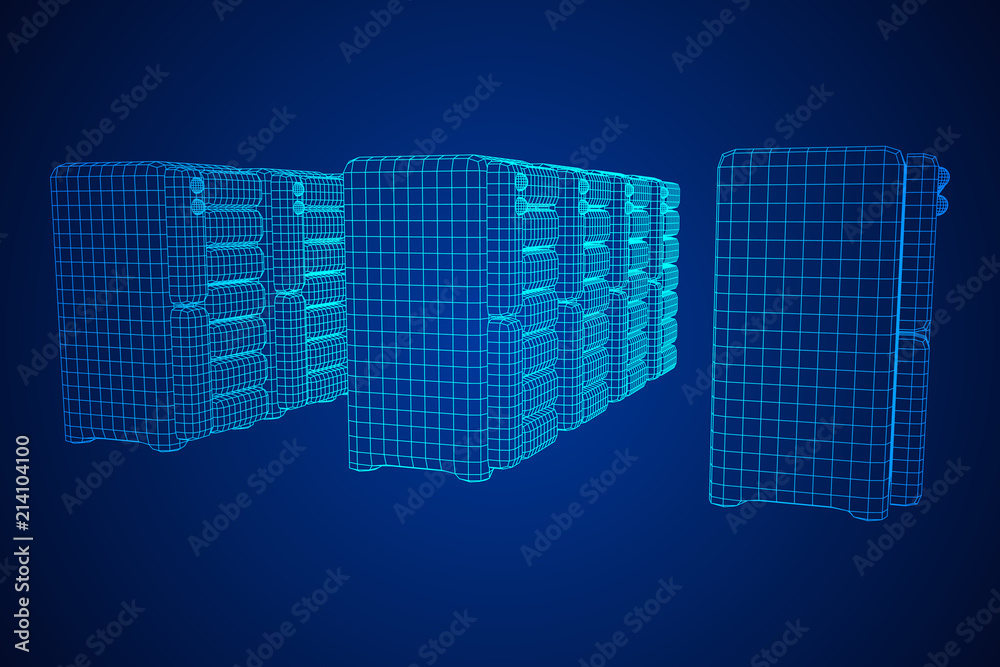 Obraz premium Hardware equipment telecommunication server. Data center storage room object. Computer database tower. Internet industry cluster. Wireframe low poly mesh vector illustration