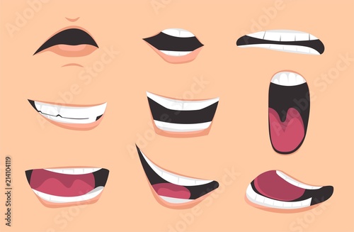 Cartoon mouth expressions set. Vector illustration.