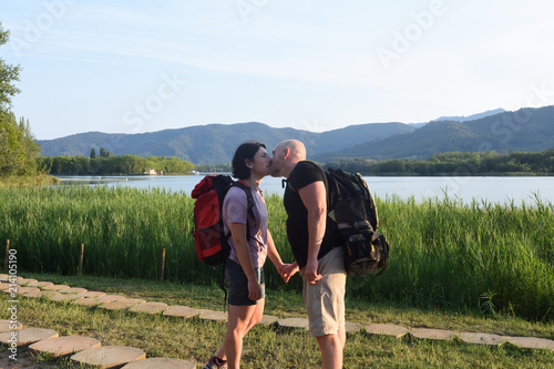 Hiker couple at sunset
