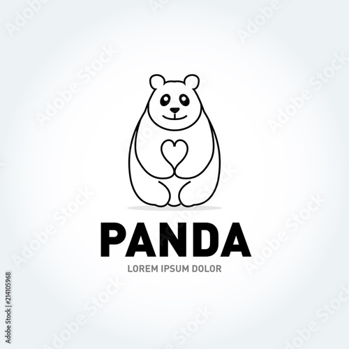 Panda bear silhouette Logo design vector template. Funny Lazy Logo Panda animal Logotype concept icon. Isolated vector illustration.