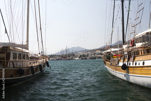 Bodrum, view from Mugla, Turkey. Port with sailing boats