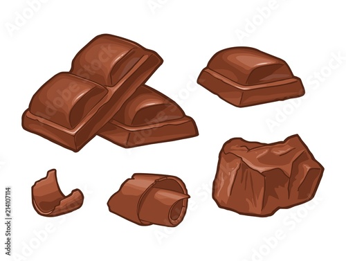 Chocolate piece, bar and shave. Vector vintage black engraving