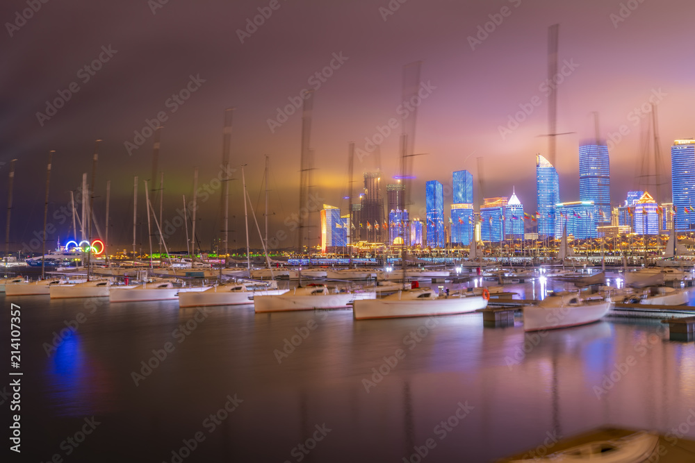 Qingdao Bay yacht wharf and urban architectural landscape