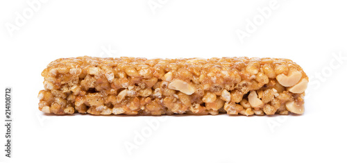 Tasty protein bar isolated on white background