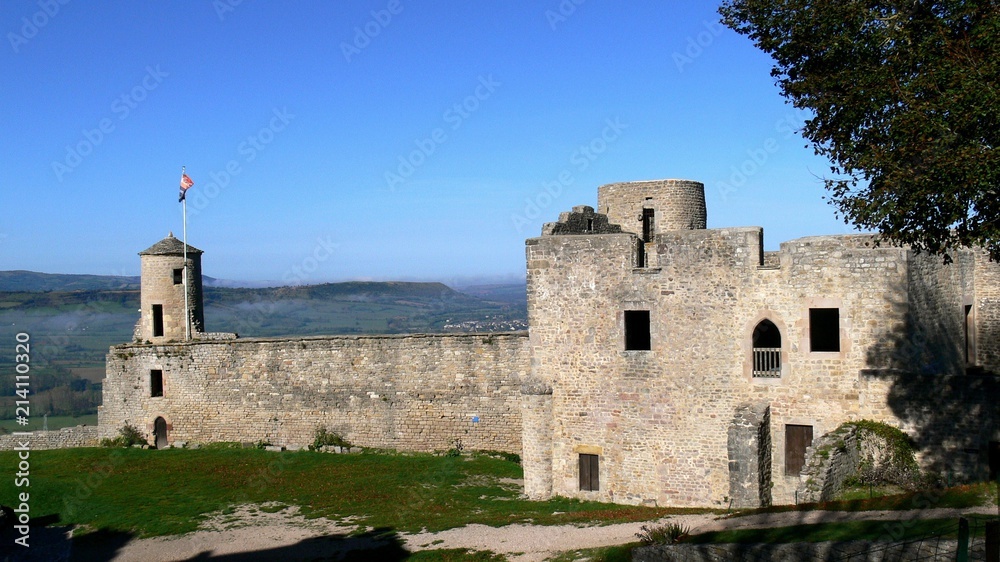 castle ruins in village Severac-le-château, Aveyron, France