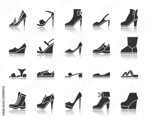 Shoes black silhouette icons vector set