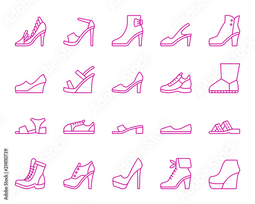 Shoes simple ultraviolet line icons vector set