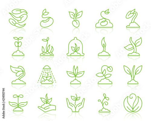 Sprout simple color line icons vector set