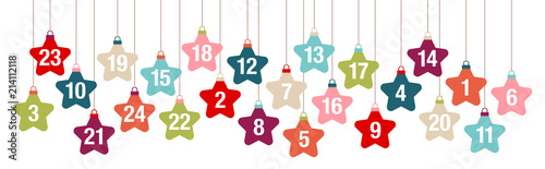 Banner Advent Calendar Hanging Stars Retro Color