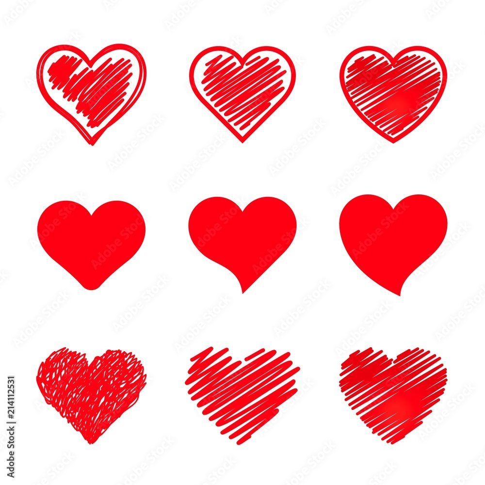 Vector hearts set. Hand drawn.