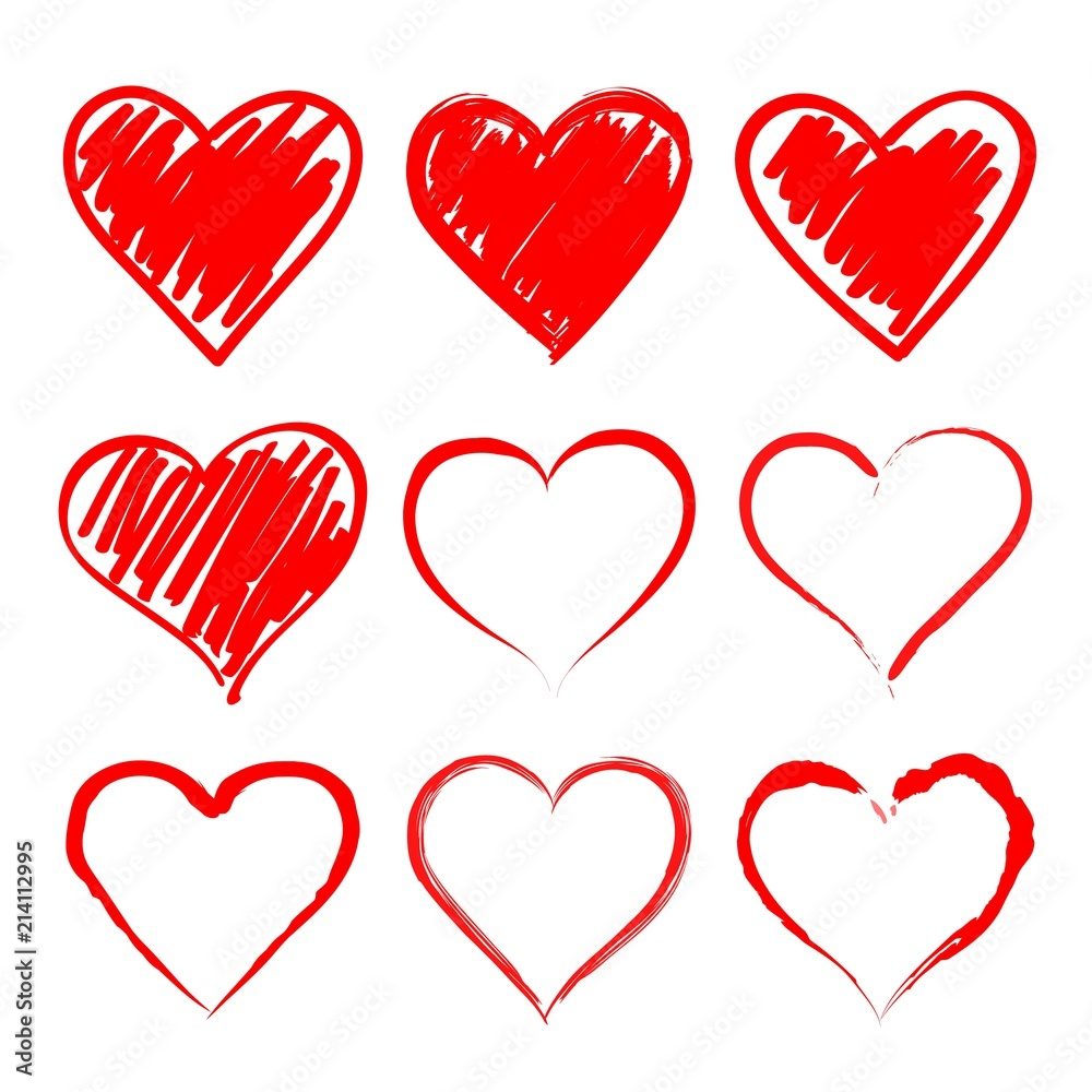 Set of hand drawn hearts. Design element.