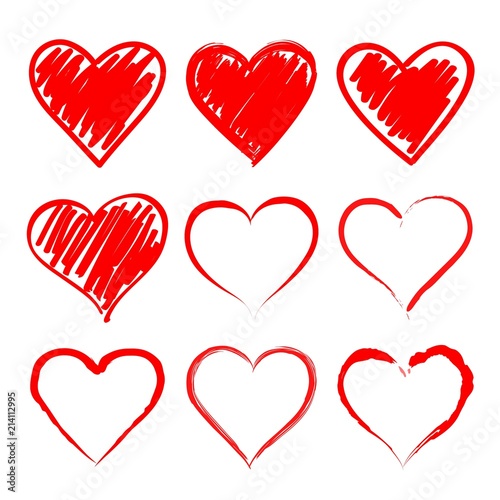 Set of hand drawn hearts. Design element.