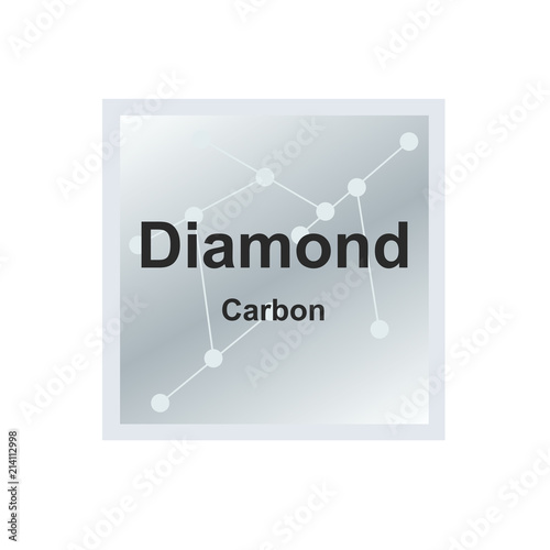 Vector symbol of diamond mineral - crystalline form of carbon from the Mohs scale of mineral hardness on the background from connected molecules