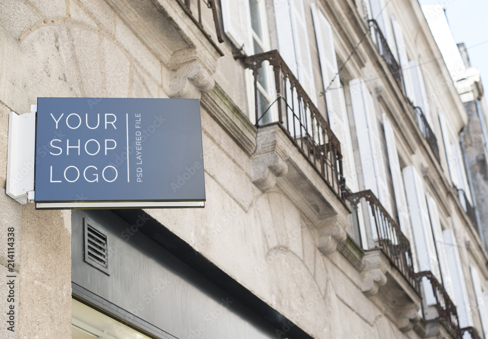 Outdoor Sign on Building Mockup Stock Template | Adobe Stock