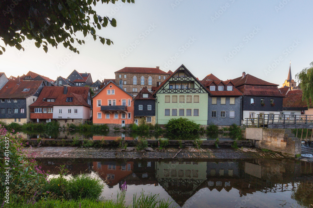 Medieval German Bavarian Town of Kronach in Summer. Lovely historical houses