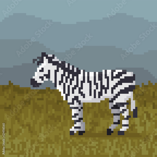 Pixel cartoon zebra. Vector illustration