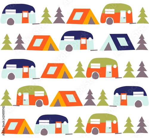 Campaign in the forest. Summer season background vector illustration flat design