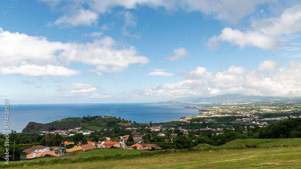 Panoramic rural seascape view over Capelas village, Azores, Portugal