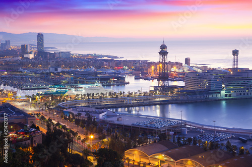  Port Vell at Barcelona in dawn time. Catalonia