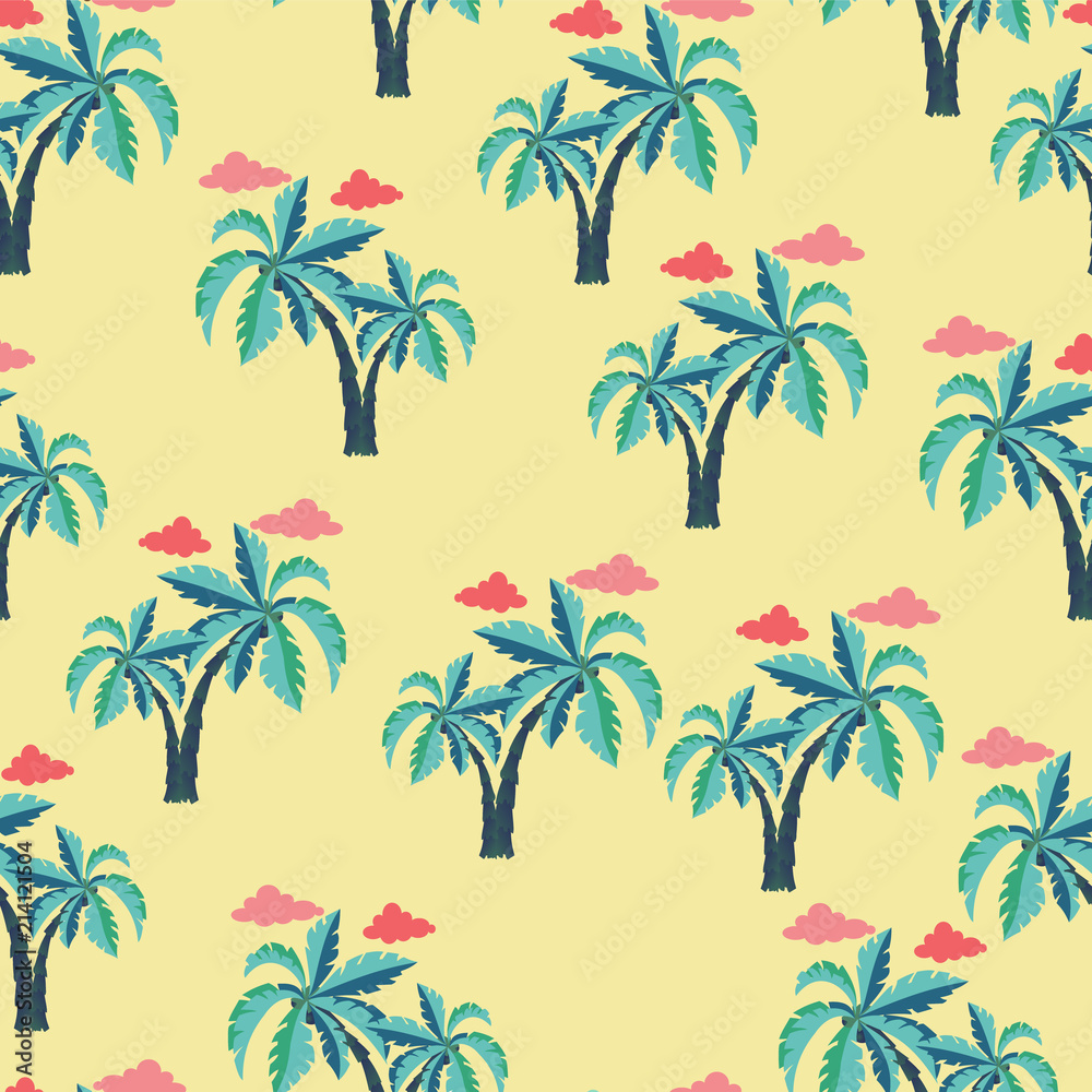 pattern with Palm trees and clouds.