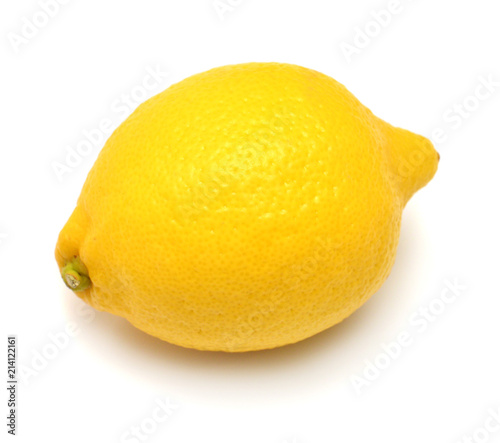 One lemon isolated on white background. Tropical fruit. Flat lay, top view