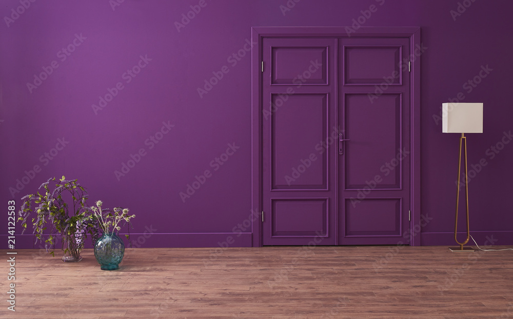 Naklejka premium purple room classic door and white lamp style.