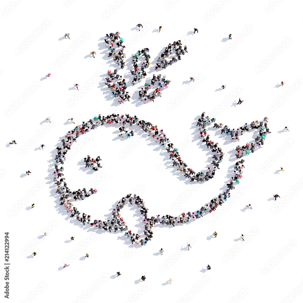 A lot of people form whale, children's drawing