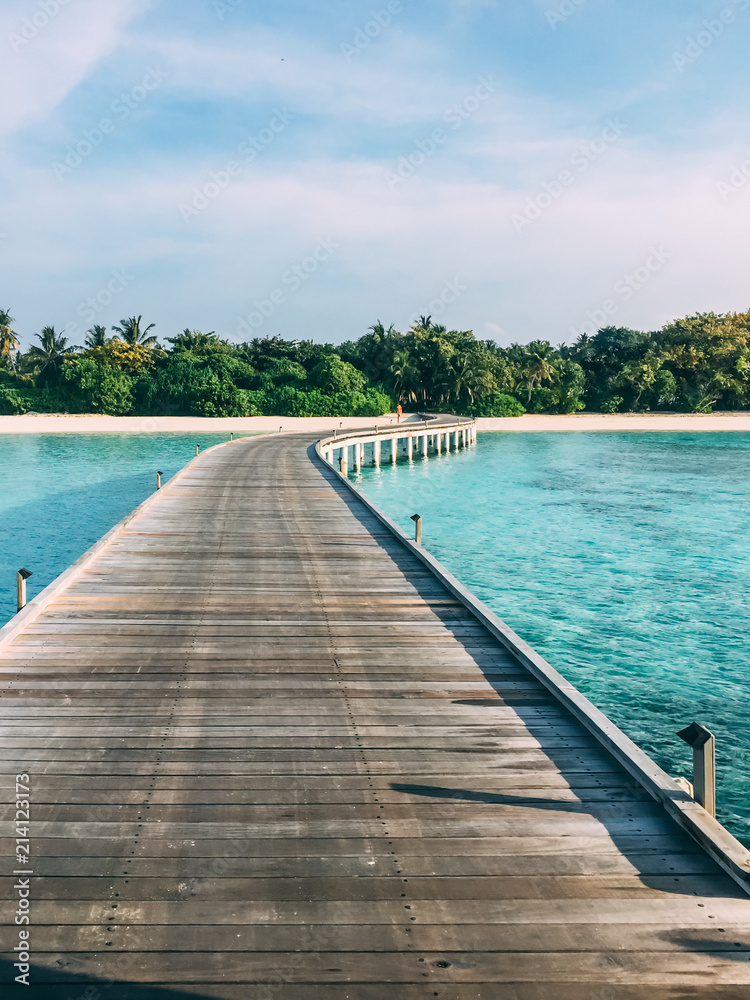 Maldives island luxury resort wooden pier Maldives island luxury resort wooden pier