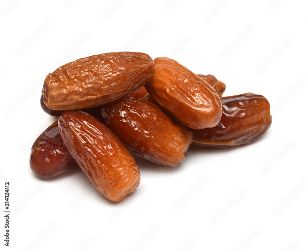 Dried dates isolated on white background. Flat lay, top view Dried dates isolated on white background. Flat lay, top view