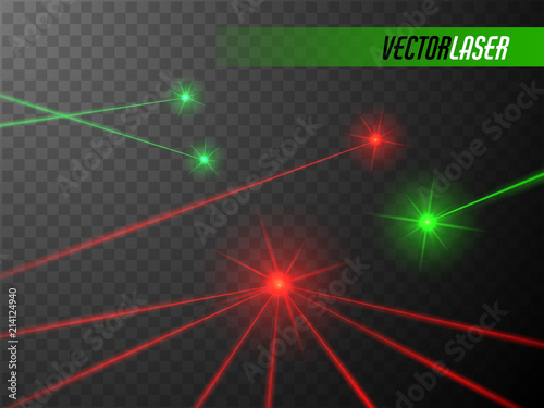 Laser beams set. Red and green lights. Vector.