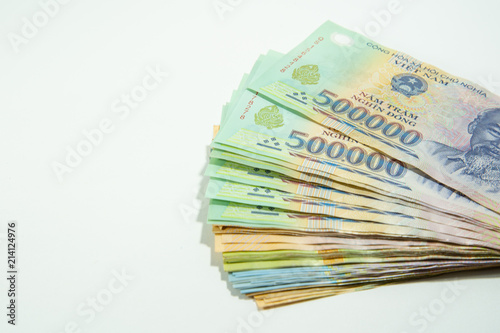 Money in Vietnam on hand (Socialist Republic Of Vietnam), Dong, VND, Pay, exchange money isolated on white background.